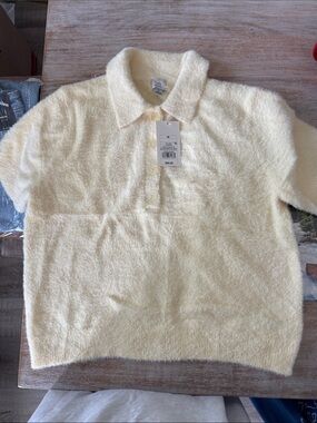 Yellow  Fuzzy Polo Sweater Top
